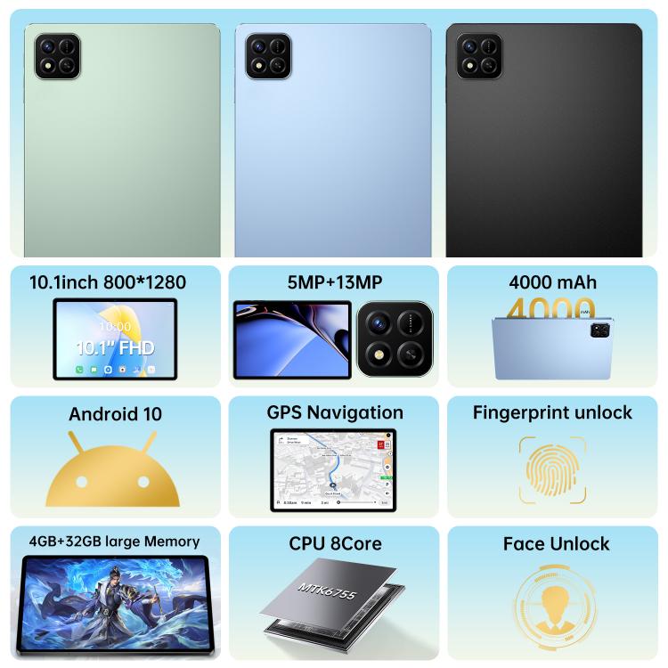 Pad 7 Pro 10,1 Zoll 4G LTE Tablet PC, 4GB+32GB, Android 10 MTK6755 Octa Core, EU Stecker