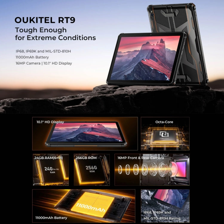 OUKITEL RT9 4G-Netzwerk IP68/IP69K Robustes Tablet, 6GB+256GB, 11 Zoll Android 14 Unisoc T606 Octa-Core Unterstützung Dual-SIM, EU Stecker, RT9 6GB+256GB