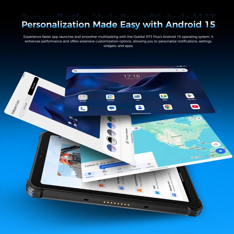 OUKITEL RT3 Plus 4G-Netzwerk IP68/IP69K Robustes Tablet, 4GB+128GB, 8,0 Zoll Android 15 MediaTek G81 Octa-Core Unterstützung Dual-SIM, EU-Stecker, RT3 Plus 4GB+128GB
