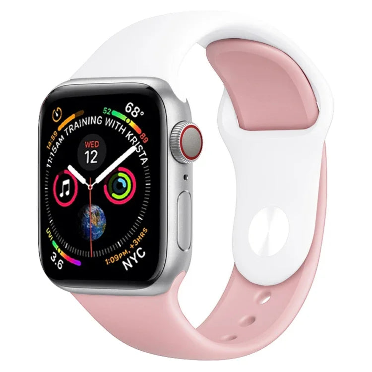 Zweifarbiges Silikon-Uhrenarmband für Apple Watch Series 3, 2 und 1 42 mm (Hellblau + Hellrosa)