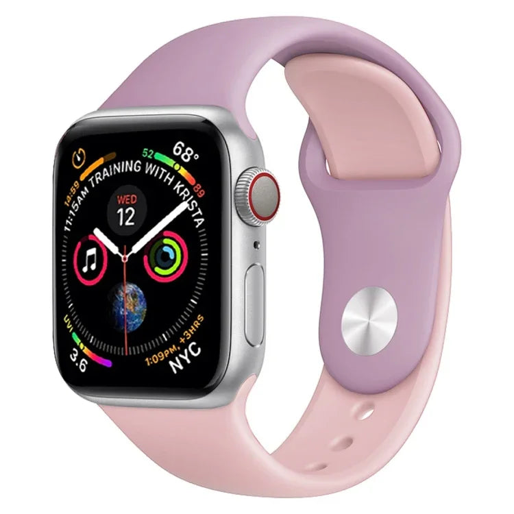 Zweifarbiges Silikon-Uhrenarmband für Apple Watch Series 3, 2 und 1 42 mm (Hellblau + Hellrosa)