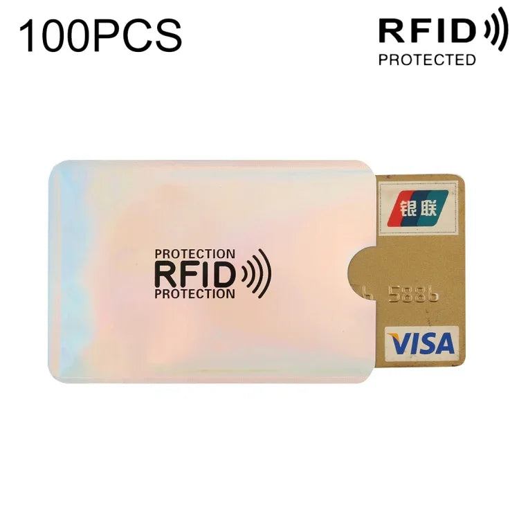 100 Stück Aluminiumfolie RFID-blockierende Kreditkarten-ID-Bankkartenhülle, Größe: 9 x 6,3 cm
