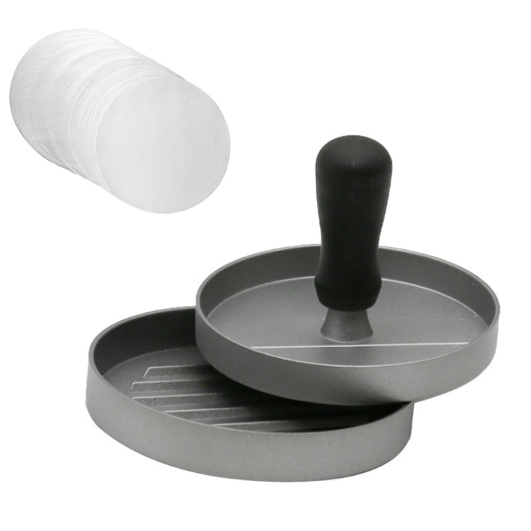 Haushalts-Aluminiumlegierung in Lebensmittelqualität Küchen-Antihaftbeschichtung Druck-Fleischpastetchen-Kuchen-Hamburgerform mit 40 doppelseitigen Silikonpapieren, 1 schwarzem Griff