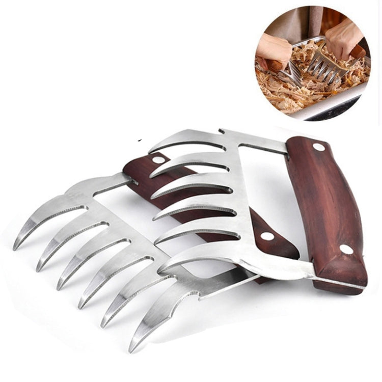 2 STÜCK Bärenklauenförmige Edelstahl-Grillgabel, Hähnchenzerkleinerer, Holzgriff, rutschfest, kreative Küchengabel, Fleischklaue, Fleischzerteiler mit, Fleischklaue (Rotholz), Fleischklaue (Holzfarbe)