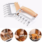 2 STÜCK Bärenklauenförmige Edelstahl-Grillgabel, Hähnchenzerkleinerer, Holzgriff, rutschfest, kreative Küchengabel, Fleischklaue, Fleischzerteiler mit, Fleischklaue (Rotholz), Fleischklaue (Holzfarbe)