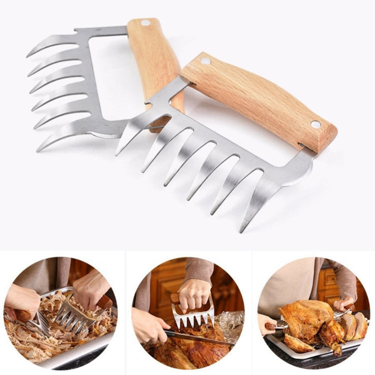 2 STÜCK Bärenklauenförmige Edelstahl-Grillgabel, Hähnchenzerkleinerer, Holzgriff, rutschfest, kreative Küchengabel, Fleischklaue, Fleischzerteiler mit, Fleischklaue (Rotholz), Fleischklaue (Holzfarbe)