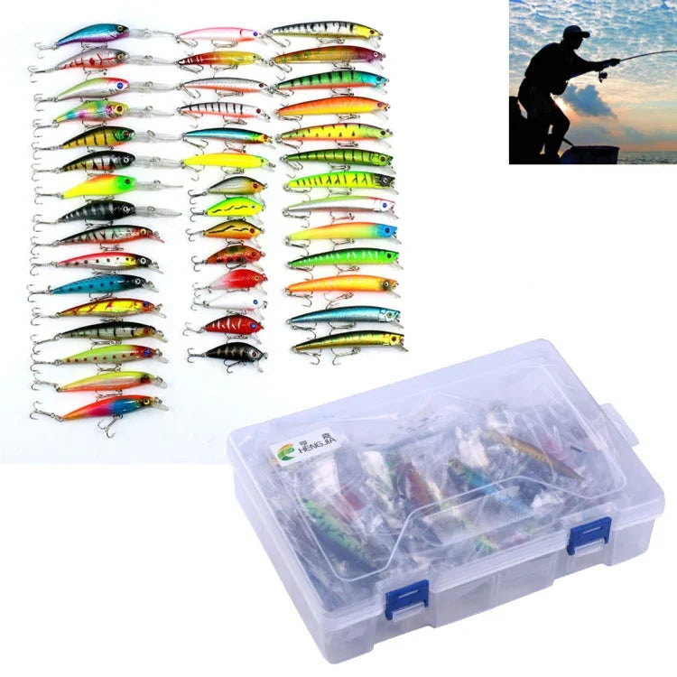 HENGJIA Set002 43 TLG Pailletten-Set Metall-Pailletten Kunstköder Süßwasser-Meerbarsch Angelköder-Set, Länge: 5 bis 10,5 cm, verpackt