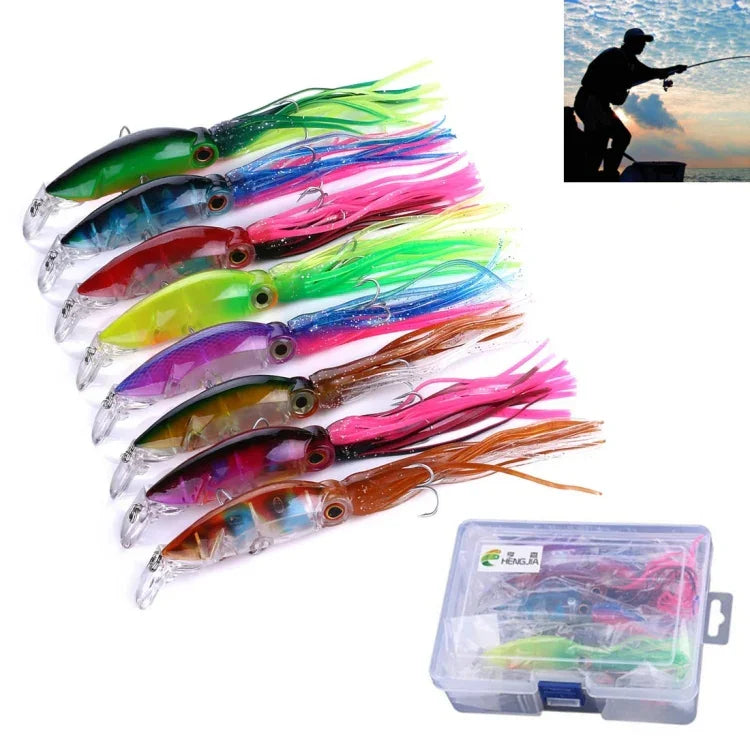 HENGJIA JIZ002 10cm/16.6g 8 Stück Große Oktopus-Tintenfischförmige Hartköder Weitwurf-Angelköder Angelzubehörköder Geeignet für Meeres- und Süßwasserfischen, Verpackt in einer Box, 8 Stück Verpackt