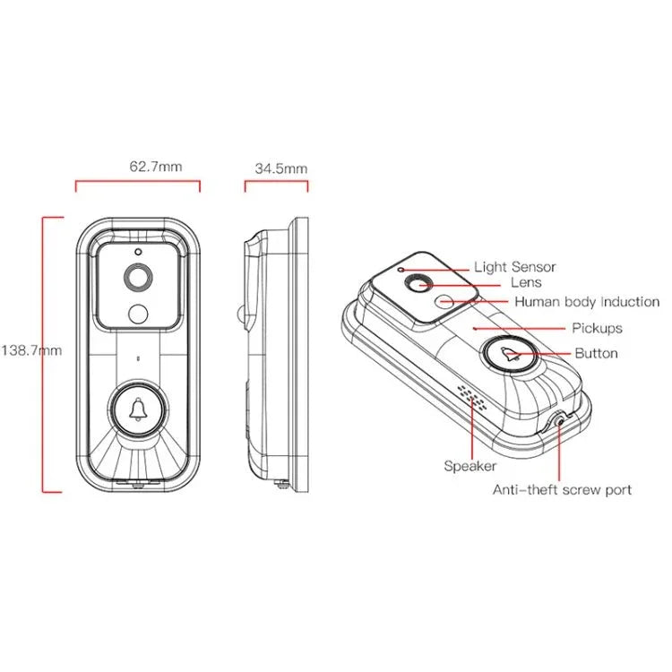 Anytek B60 720P Smart WiFi Video Visual Doorbell, Support APP Remote & PIR Detection & TF Card - Trustpick