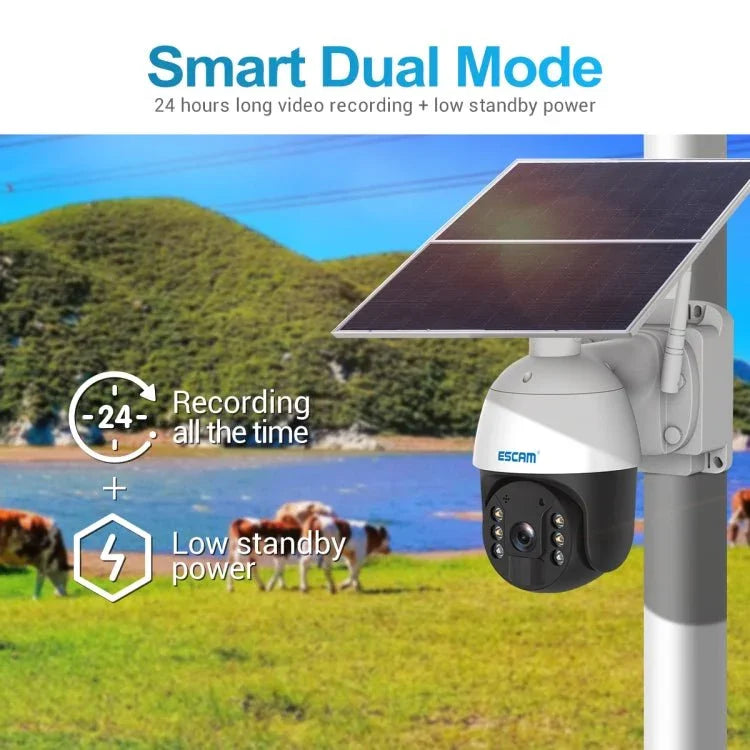 ESCAM QF724 3MP 24h Recording Cloud Storage PT 4G PIR Alarm IP Camera with Solar Panel - Trustpick