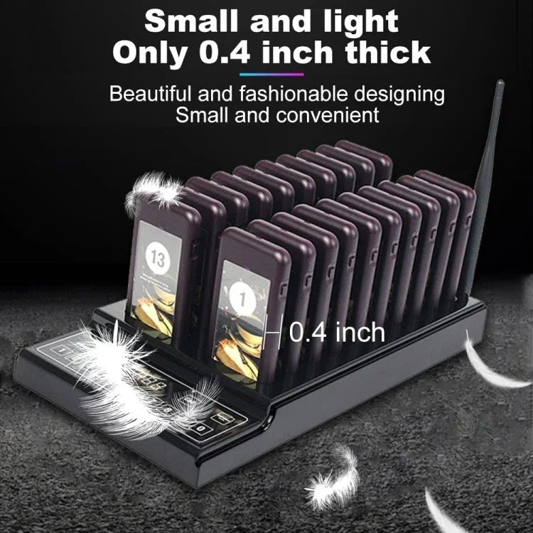 QC100 999 Channel Restaurant Wireless Paging Queuing Calling System with 20 Call Coaster Pagers, EU Plug - Trustpick