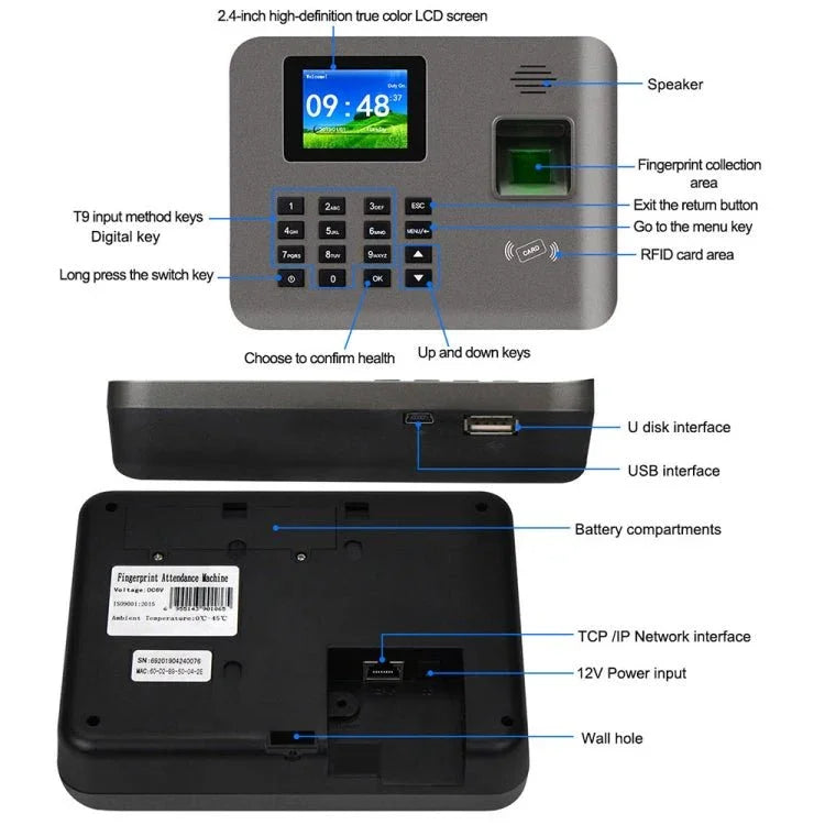 Realand AL321 Fingerprint Time Attendance with 2.4 inch Color Screen & ID Card Function - Trustpick