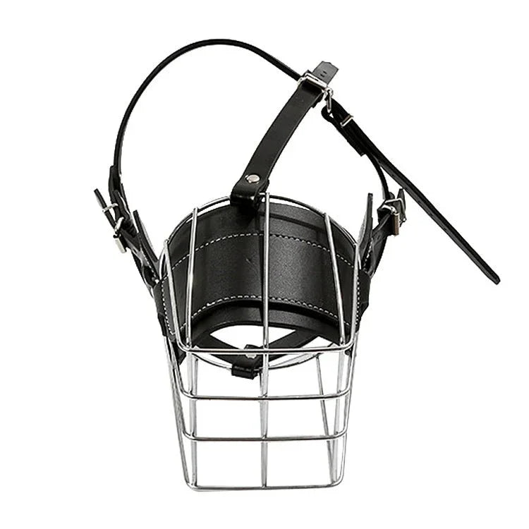 Steel Cage Style Dog Basket Wire Muzzle Protective Snout Cover with Leather Strap, Size: M - Trustpick